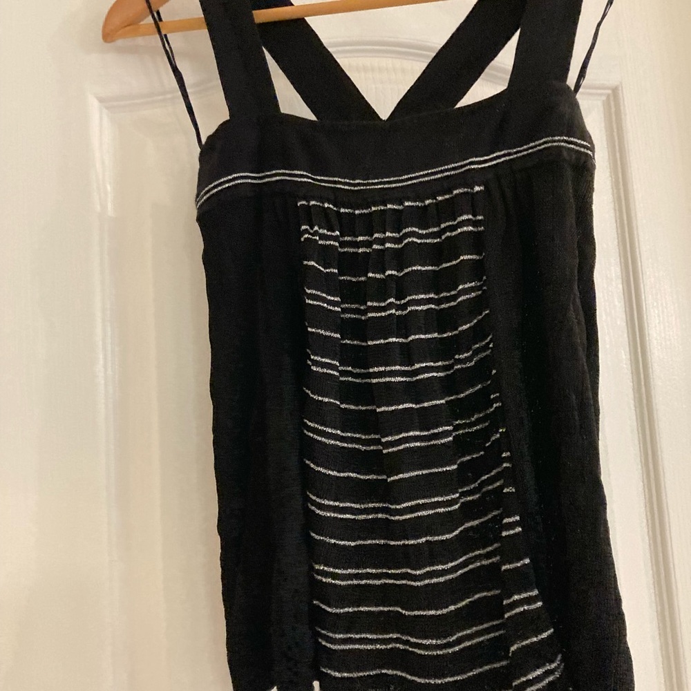 Guess Jeans - Black Knit Racerback Top with Silver Metallic stripes
